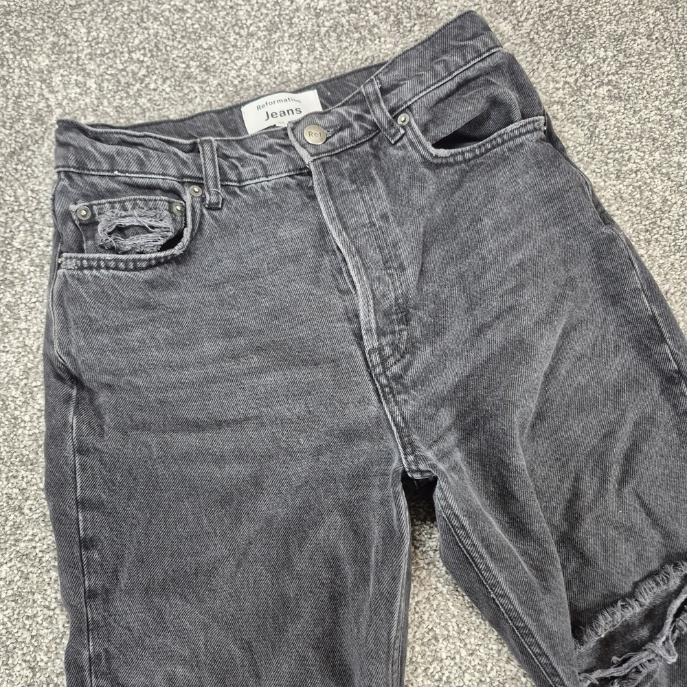 Reformation‎ Cynthia High Rise Straight Jeans Size 26 Lagoon Destroyed Trashed